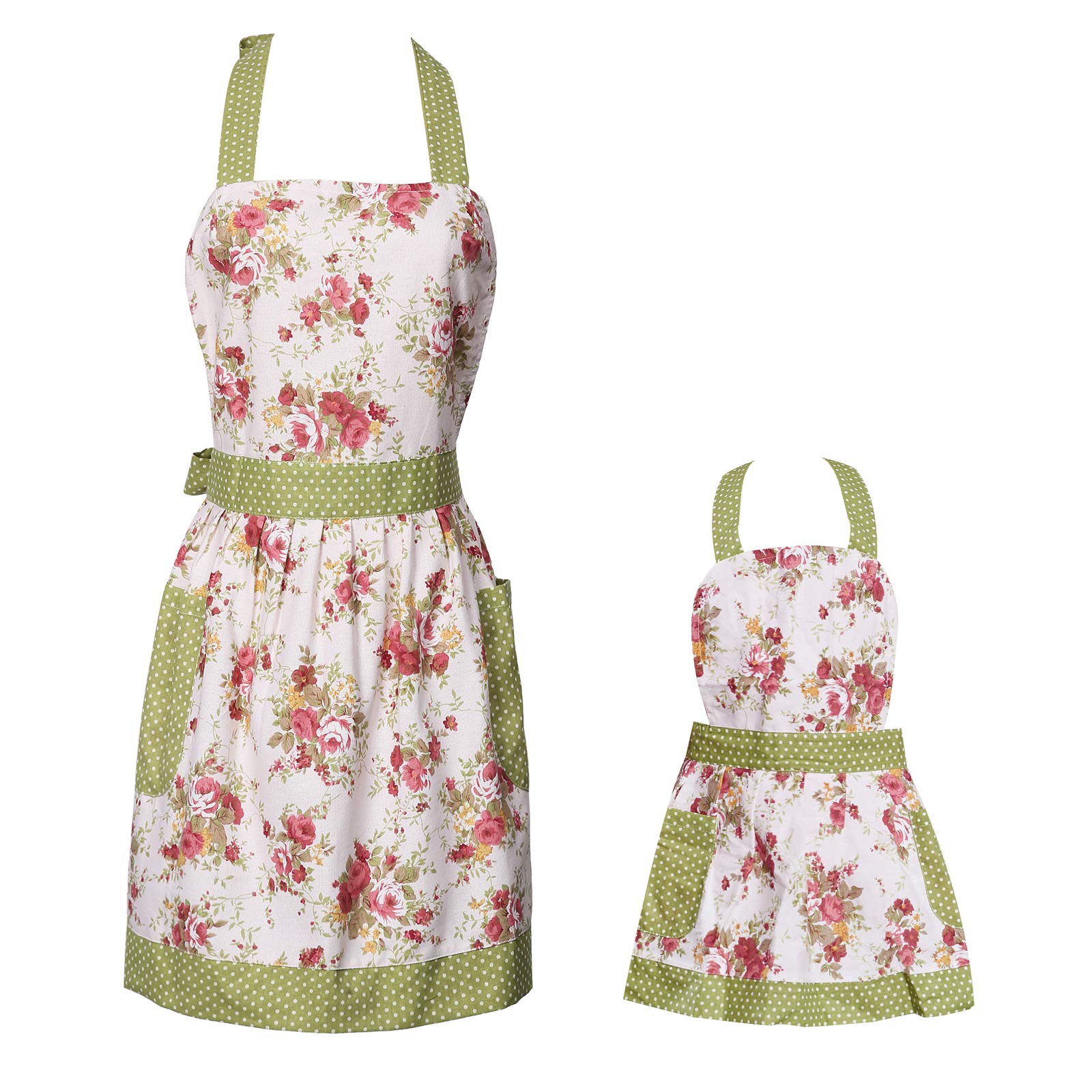 Delantales Surblue Diana para mamá e hija con diseño floral, ideal para cocinar juntas.