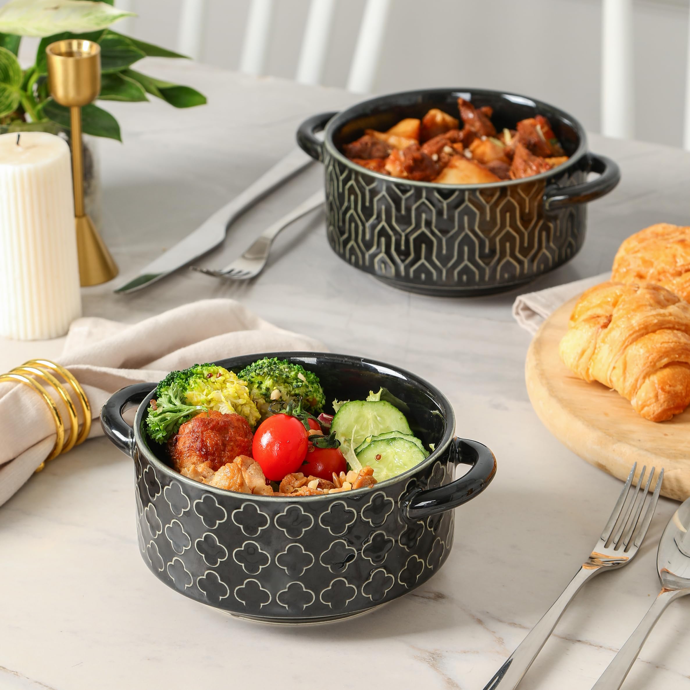 Tazones negros de cerámica Sureasy para combinar con cualquier mesa