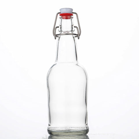 Botellas SURESAVE ámbar de 16 oz con tapa abatible para sellado.