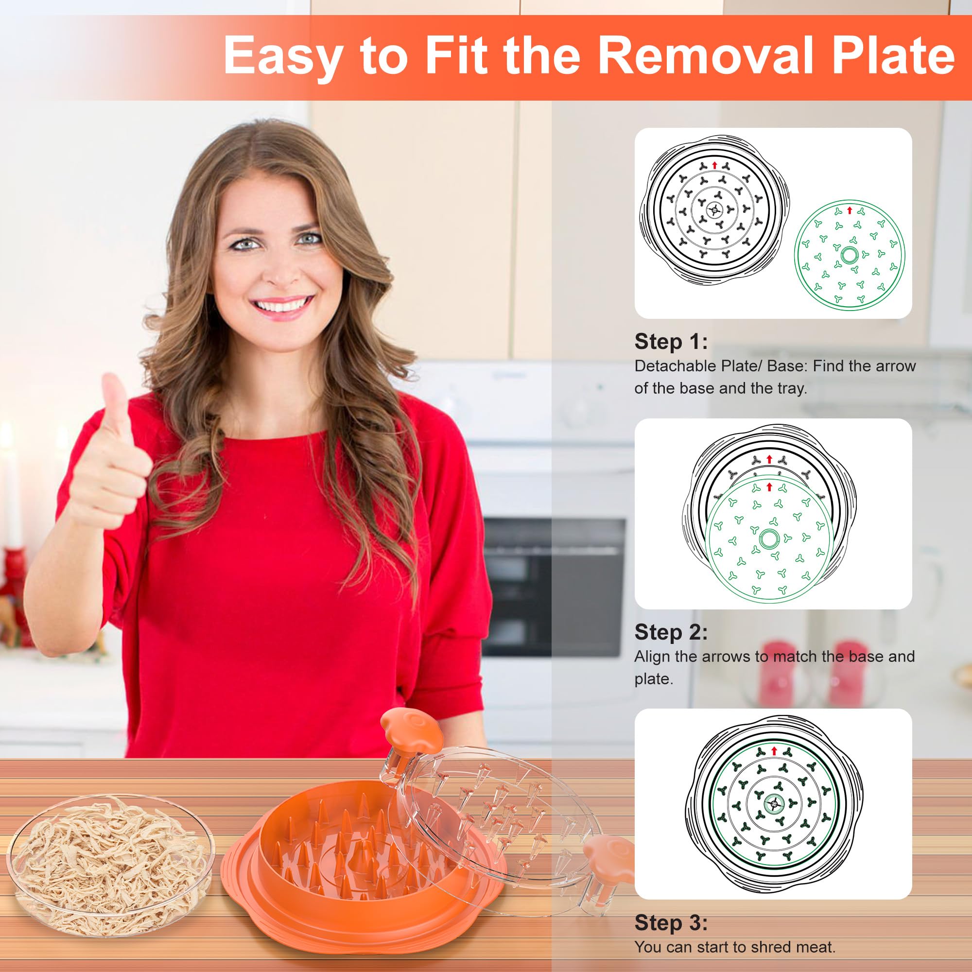 Diseño ergonómico de SURETIVIAN para desmenuzar carne de forma rápida y segura.