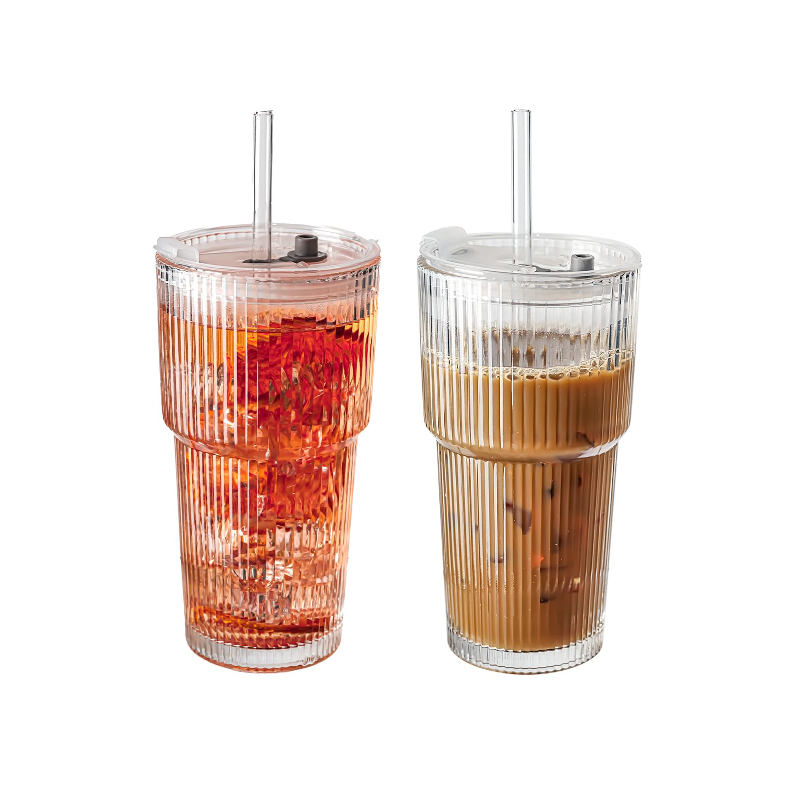 Suroque tazas de vidrio ondulado 20 onzas con tapas, perfectas para bebidas frías.