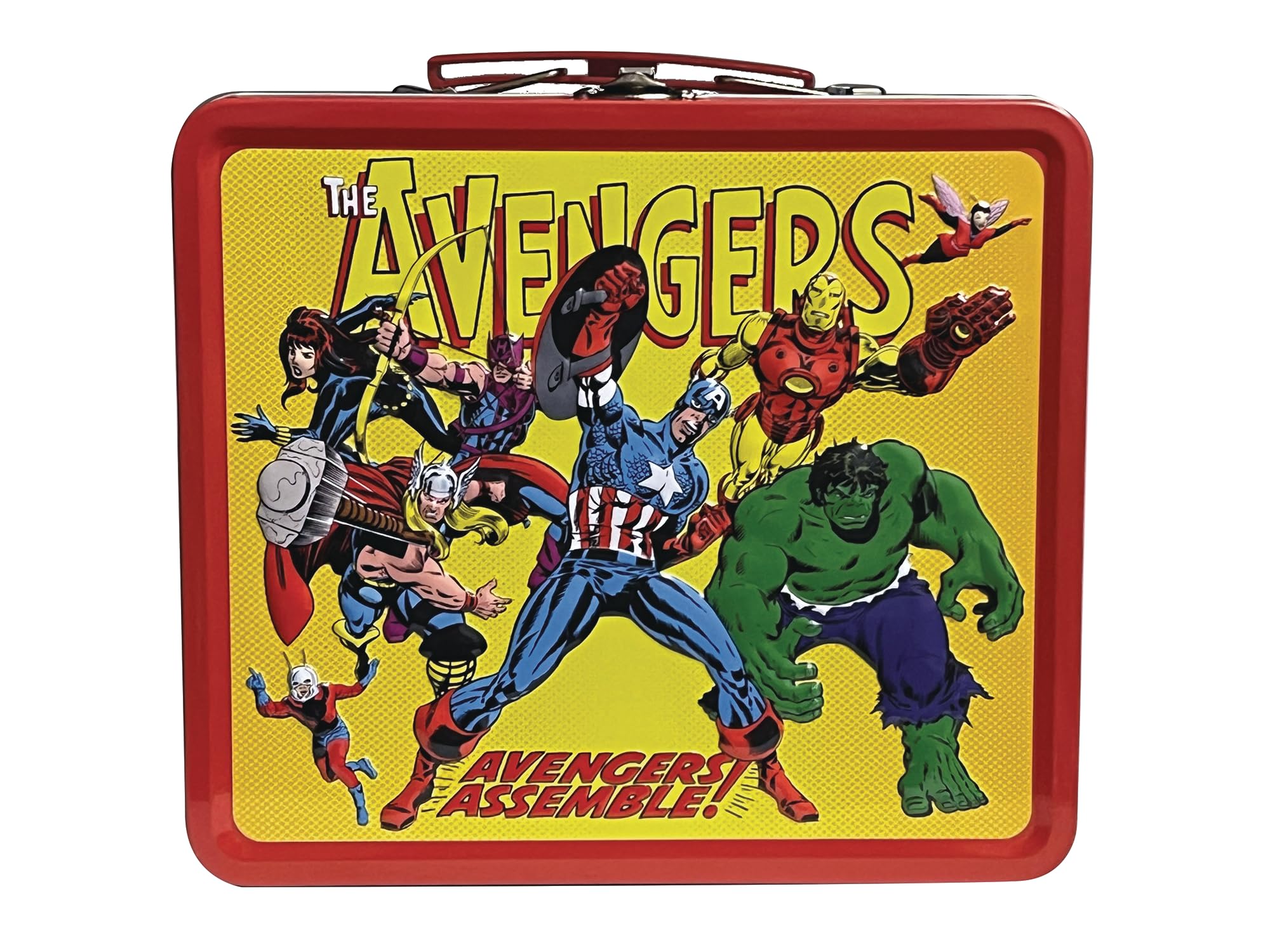 Lonchera Avengers Assemble de Surreal Entertainment, vista trasera, arte retro para coleccionistas.
