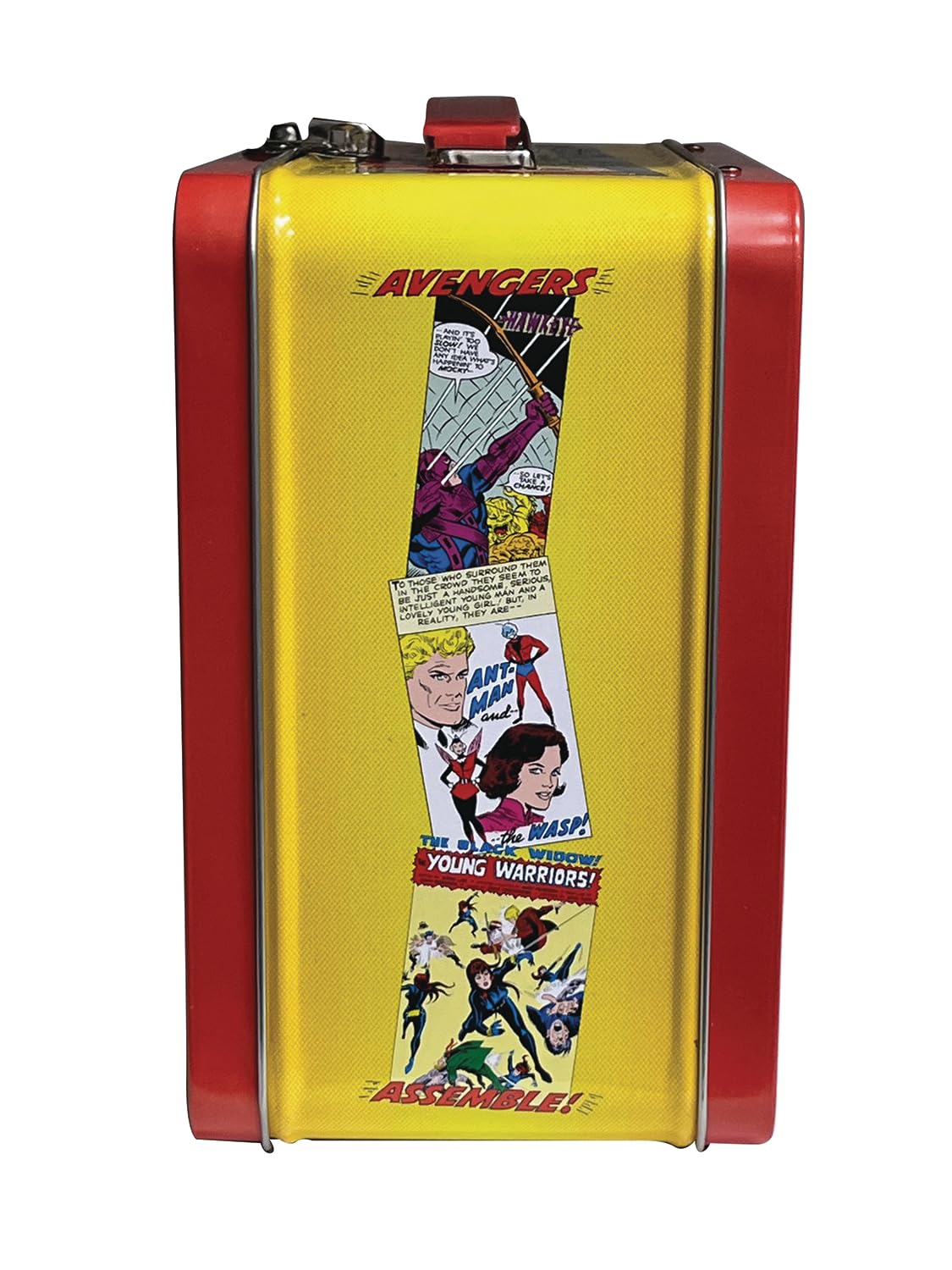 Lonchera Avengers Assemble de Surreal Entertainment, paneles retro, perfecto para fans.