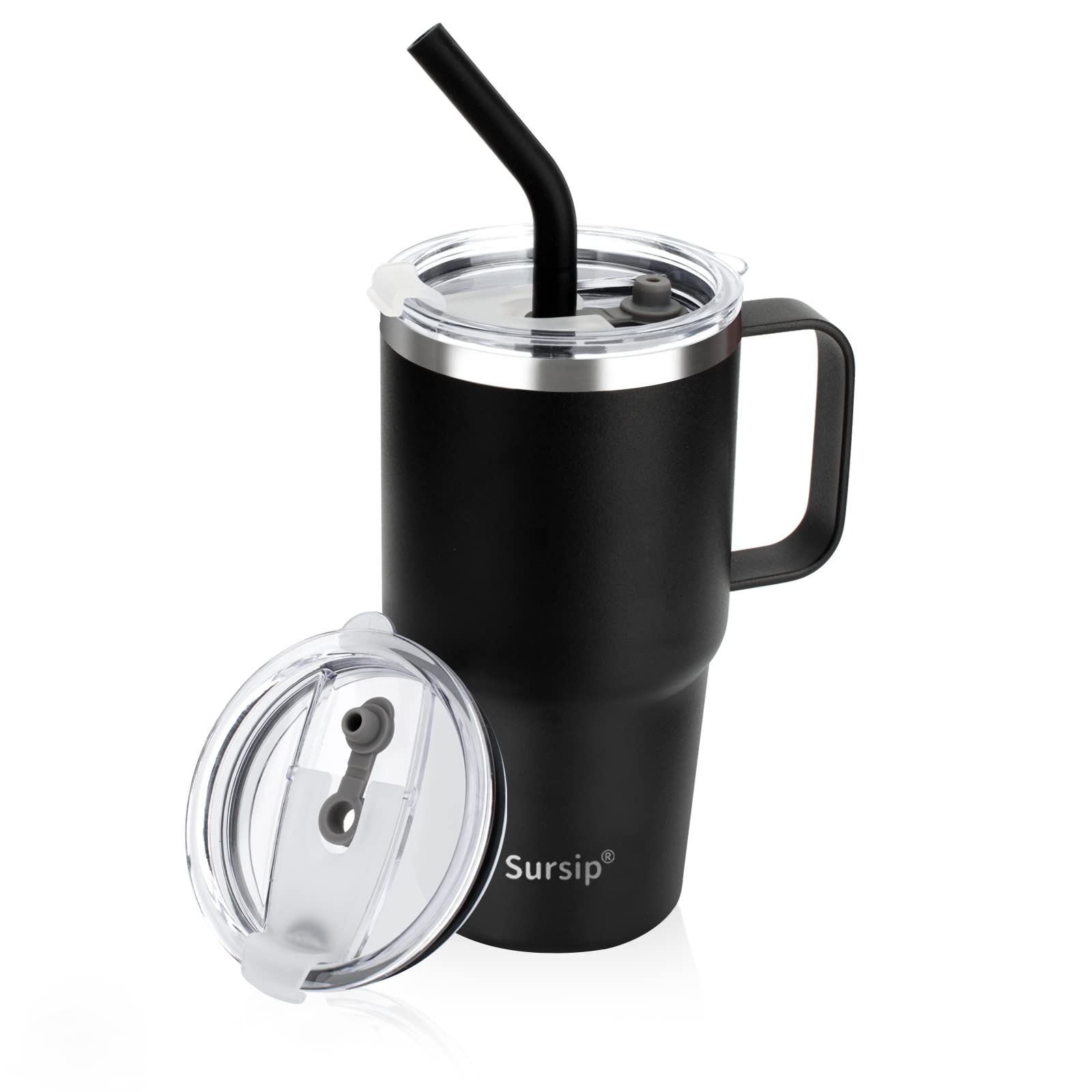 Vaso Sursip 24 oz con mango, aislamiento eficiente para bebidas frías o calientes.
