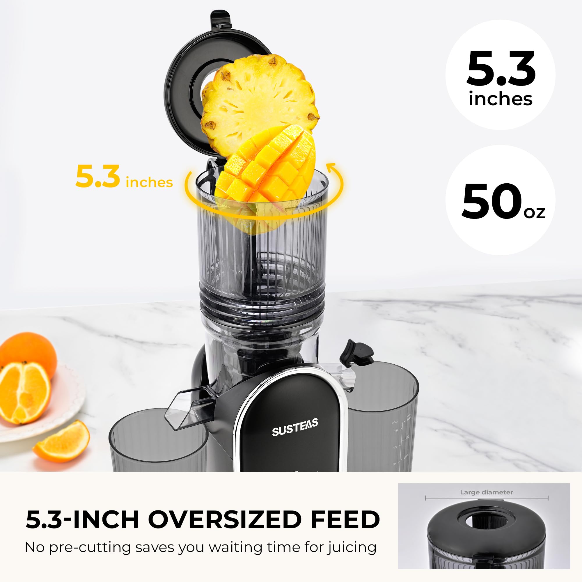 Alimentación automática facilita un flujo constante de frutas y verduras.