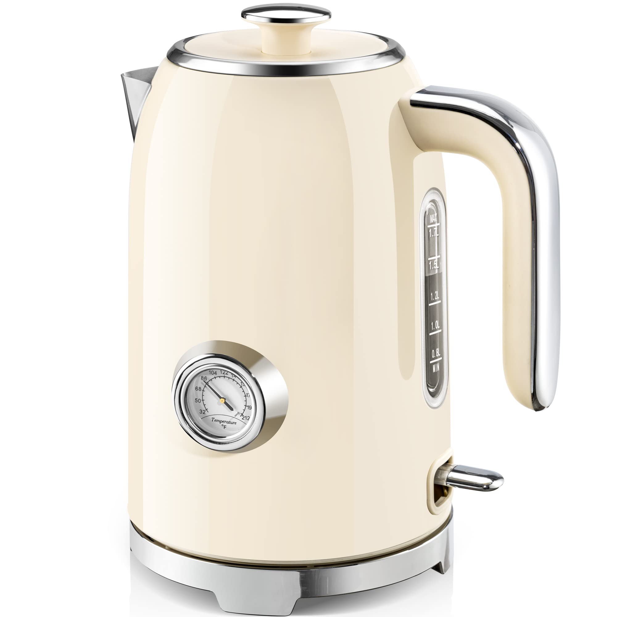 Hervidor SUSTEAS eléctrico beige frontal: calentamiento rápido para tazas matutinas.