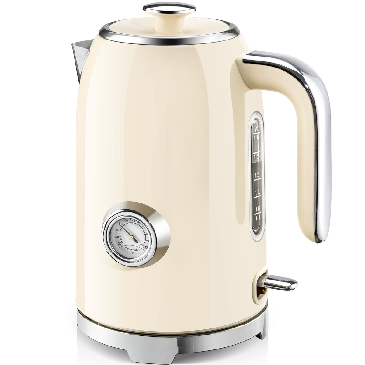 Hervidor SUSTEAS eléctrico beige frontal: calentamiento rápido para tazas matutinas.