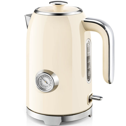 Hervidor SUSTEAS eléctrico beige frontal: calentamiento rápido para tazas matutinas.