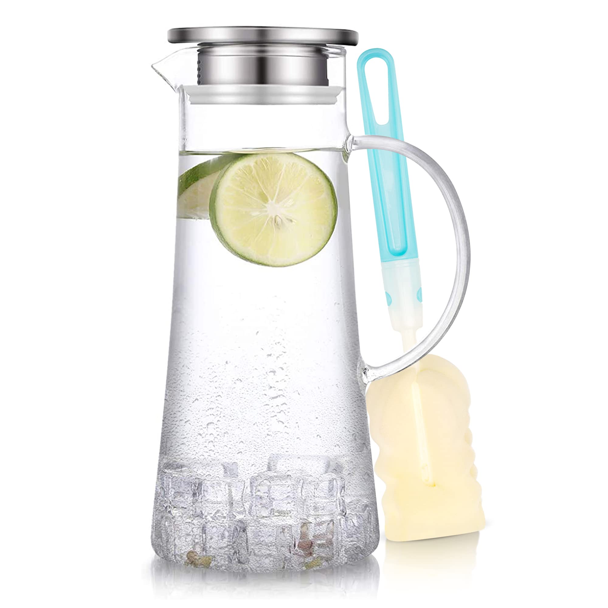 SUSTEAS jarra de vidrio 1,5 L con tapa doble de acero inoxidable para un vertido controlado