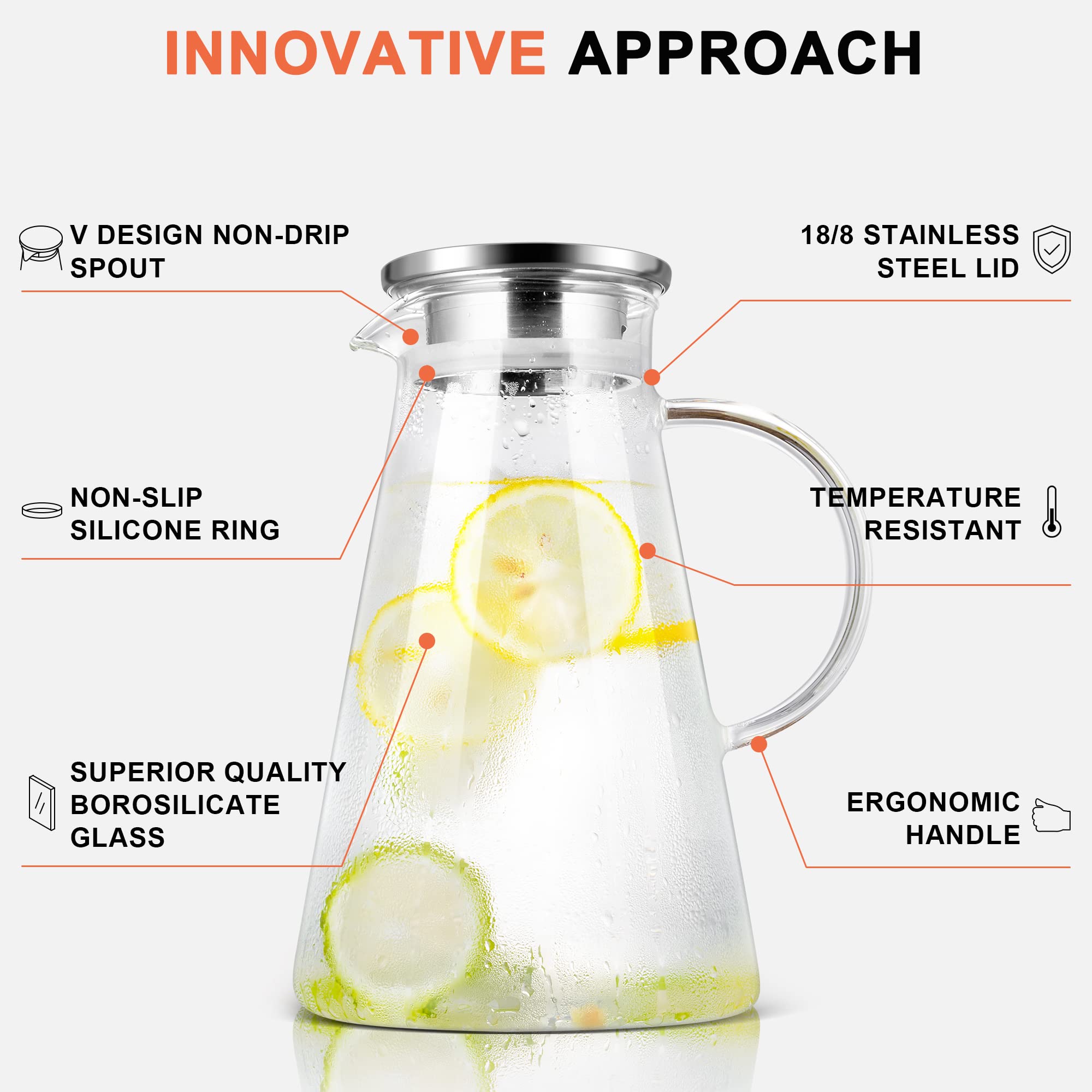 Jarra de vidrio borosilicato SUSTEAS resiste el calor para diversas bebidas.