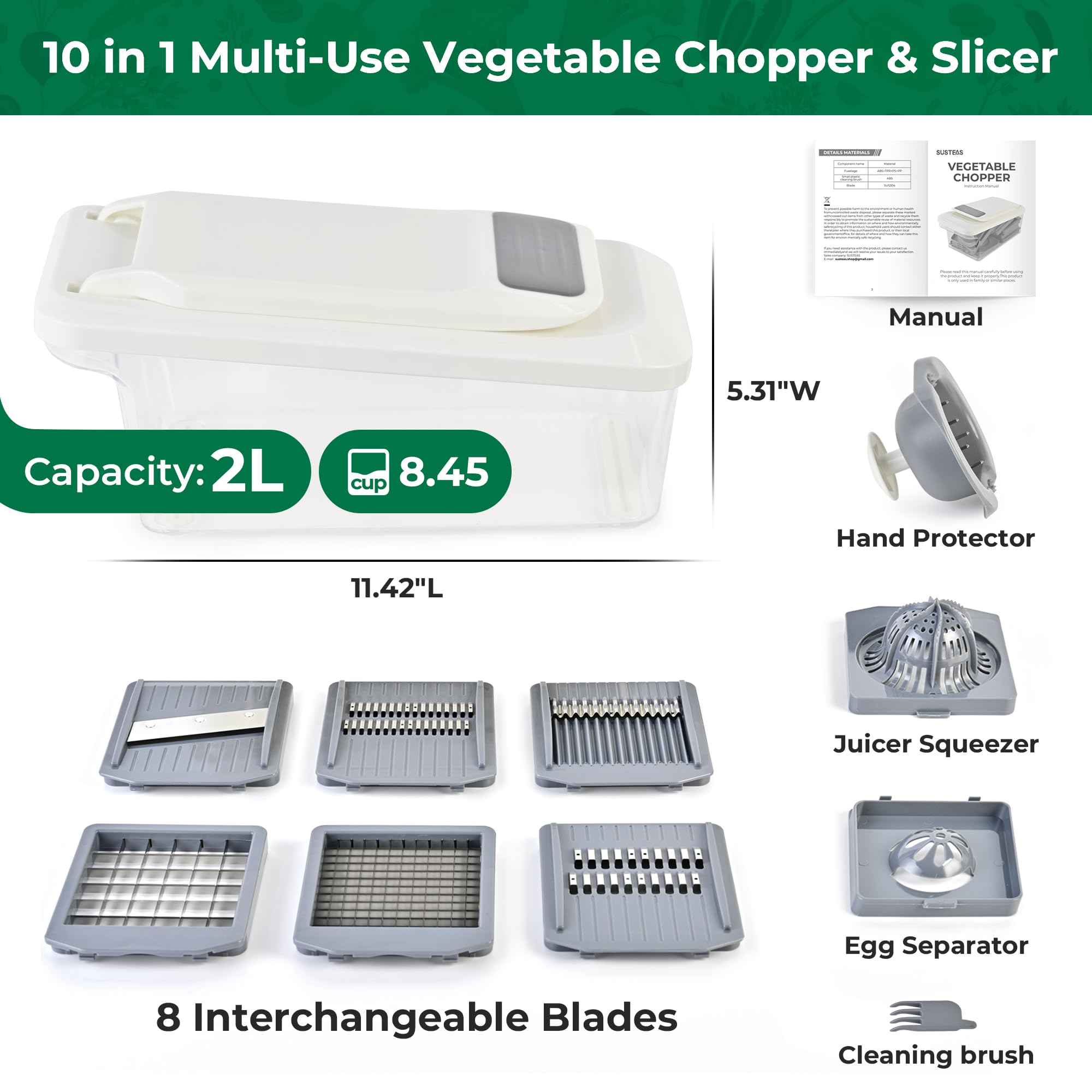 SUSTEAS Contenedor de 2 L recoge vegetales picados de forma ordenada.