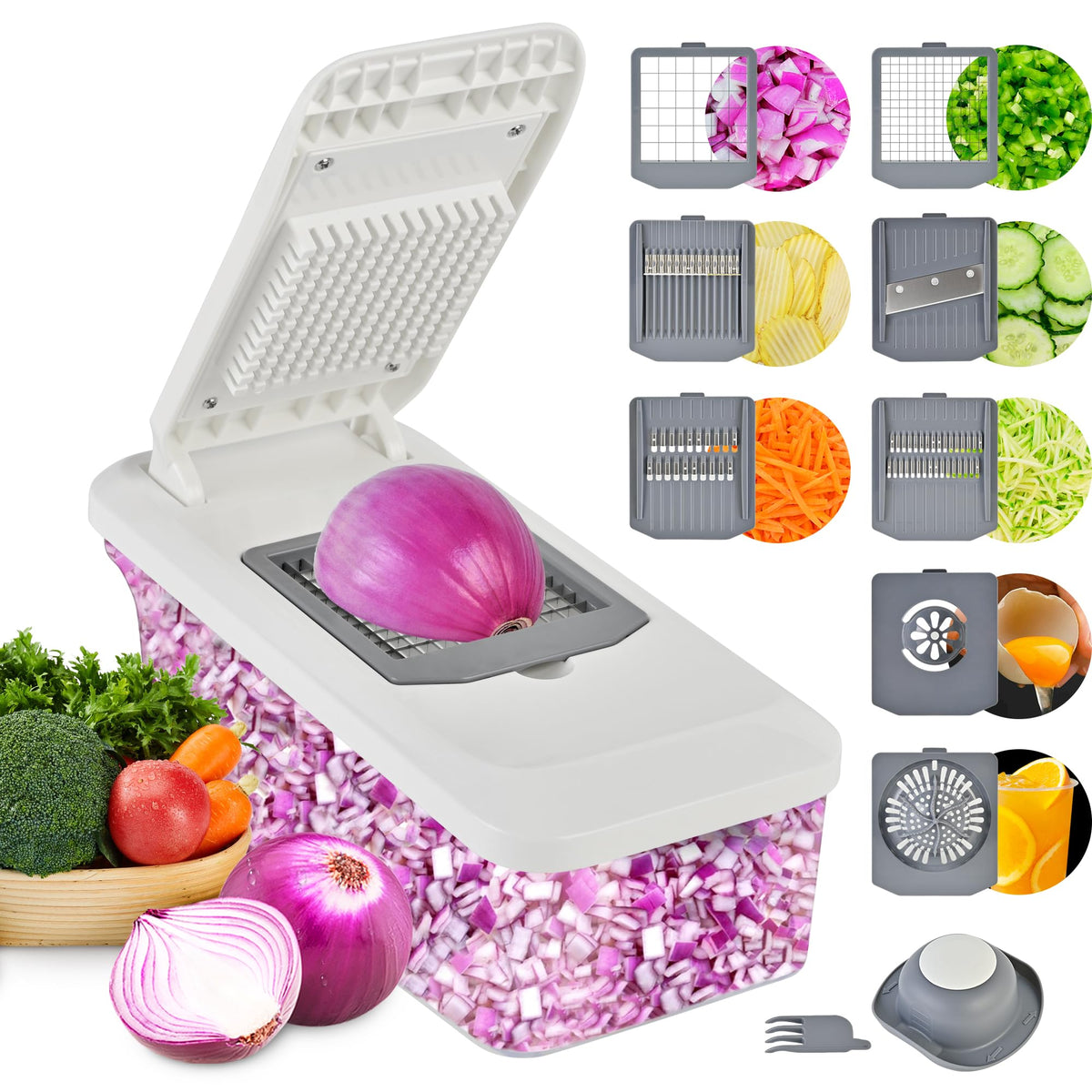 SUSTEAS Picadora Verduras 10 en 1 con cuchillas para cortar con precisión.