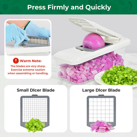 SUSTEAS Picadora con cuchillas intercambiables para cortes uniformes en ensaladas.