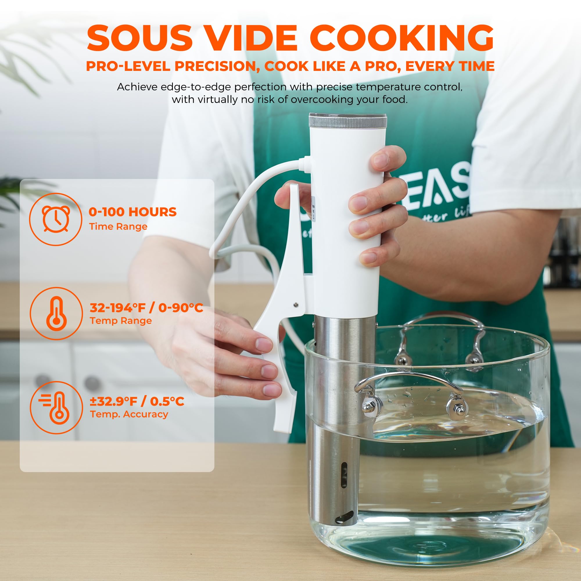 SUSTEAS Sous Vide: control digital para temperatura y tiempo estables.