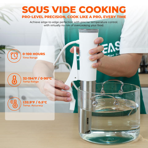 SUSTEAS Sous Vide: control digital para temperatura y tiempo estables.