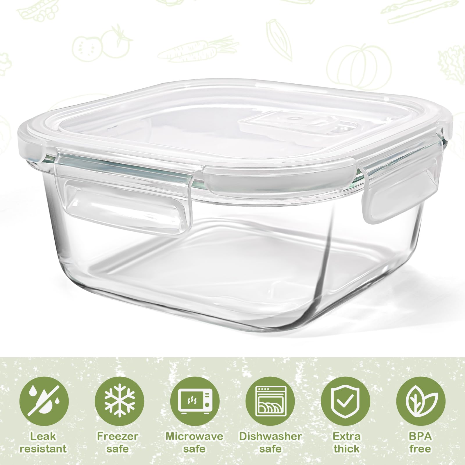 Susukkie juego de cuatro contenedores de vidrio borosilicato para congelador.