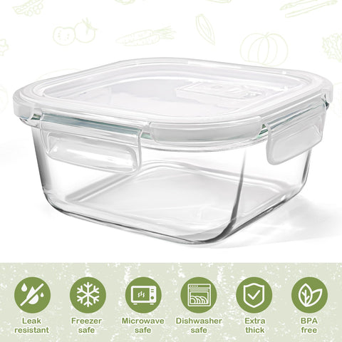 Susukkie juego de cuatro contenedores de vidrio borosilicato para congelador.