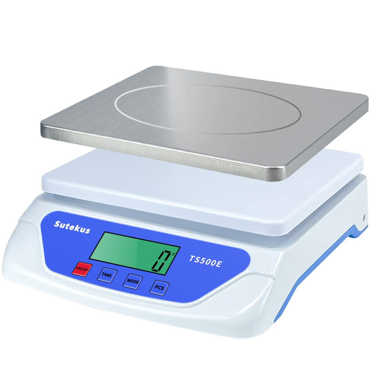 Balanza Sutekus con tapa de acero inoxidable, útil como recipiente.