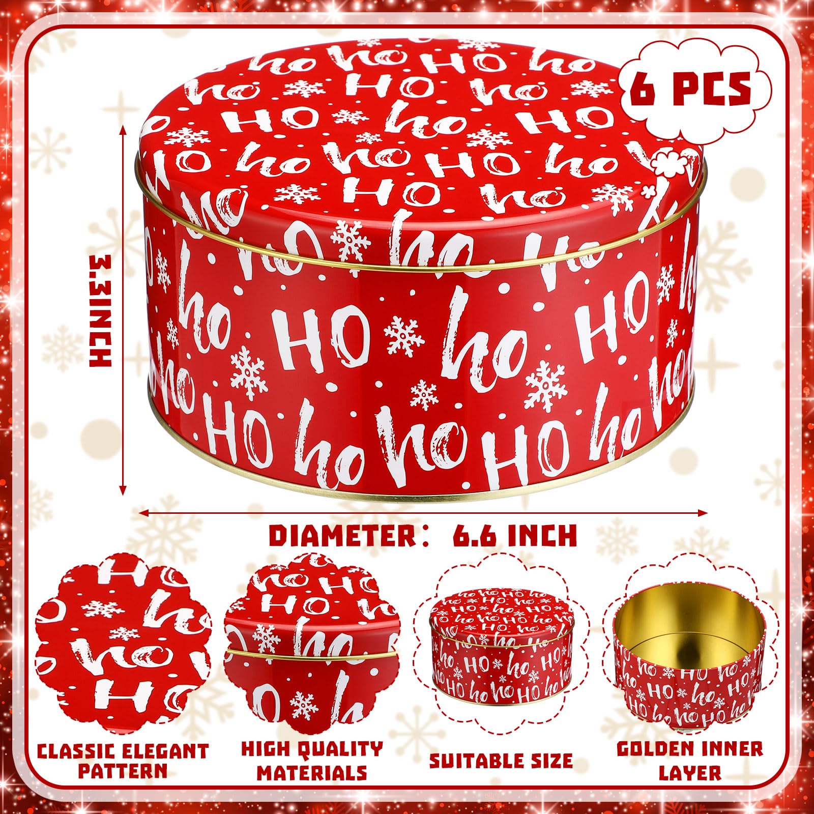 Latas Suttmin navidenas con copos de nieve, diseño festivo para conservar dulces.