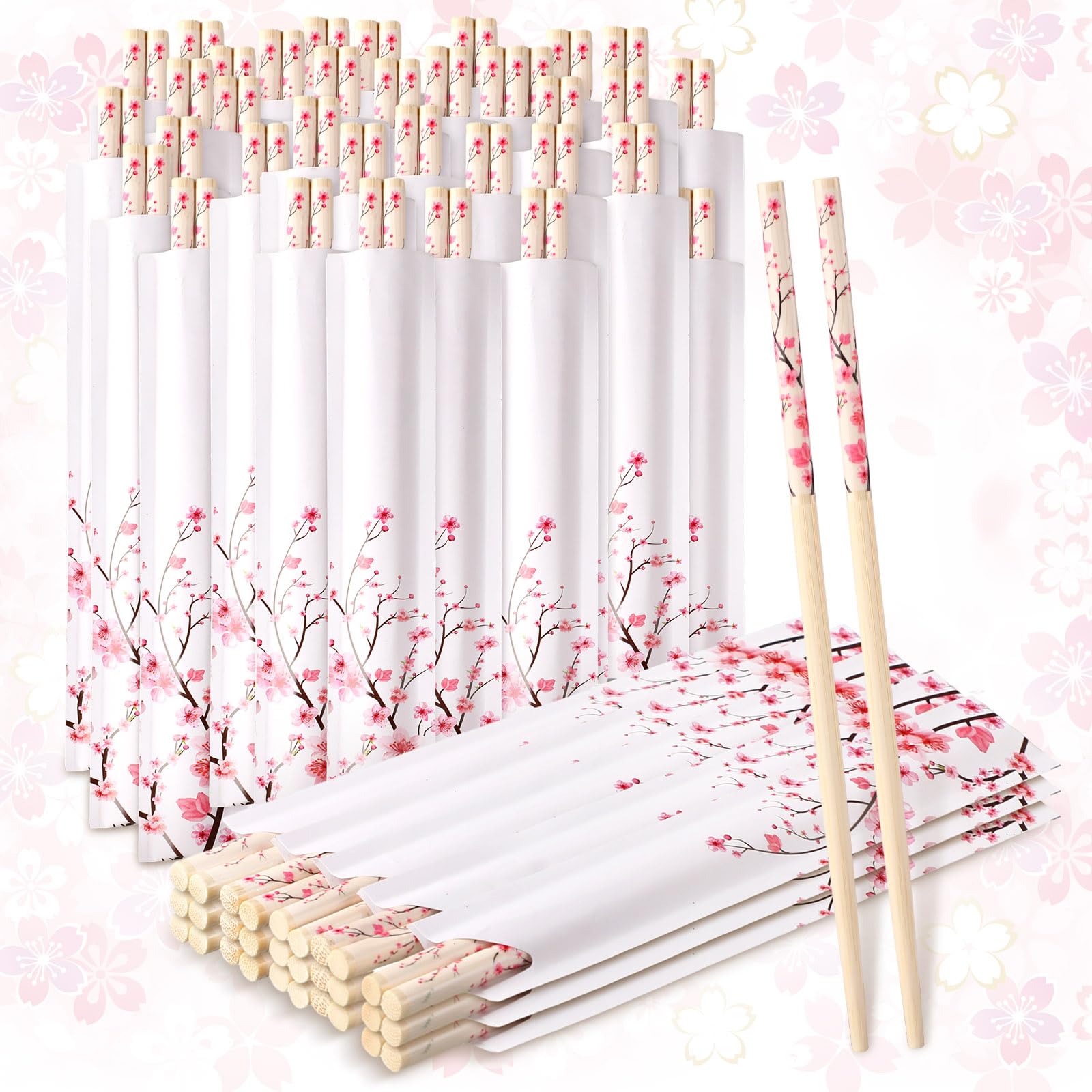 Suttmin palillos de flor de cerezo, 50 pares, para bodas y comida para llevar.