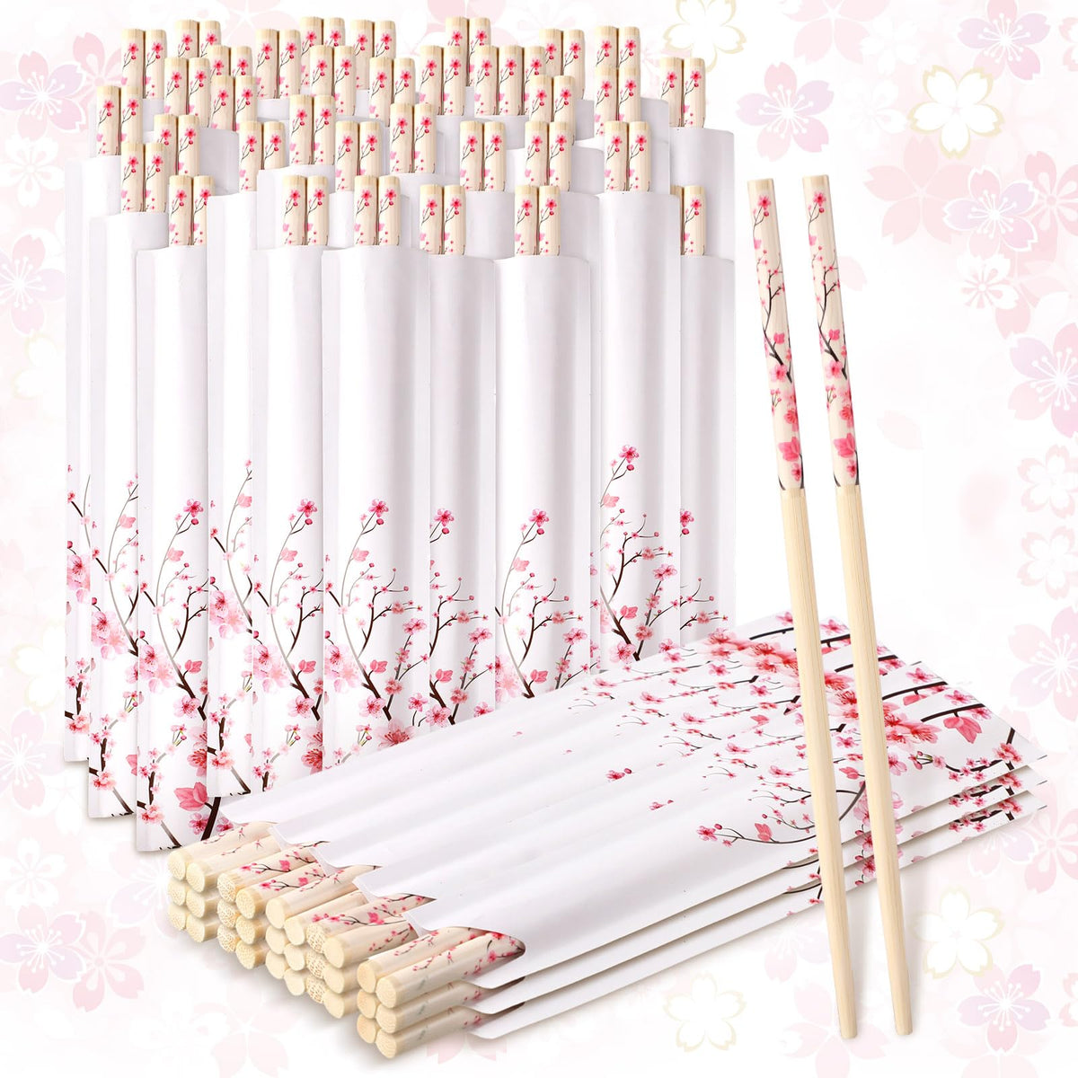 Suttmin palillos de flor de cerezo, 50 pares, para bodas y comida para llevar.