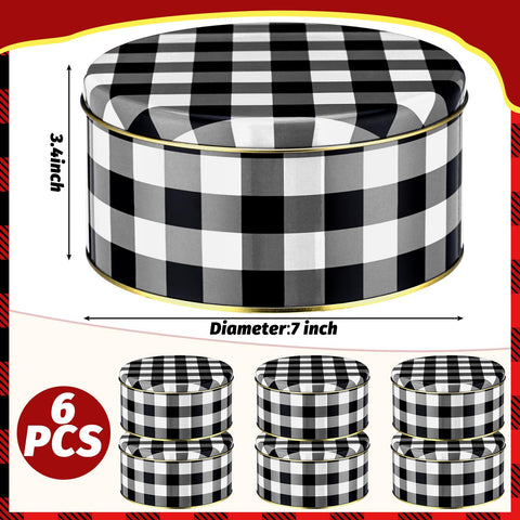 Tapa de lata Suttmin de acero con diseño negro y blanco de cuadros, ideal para almacenamiento seguro.