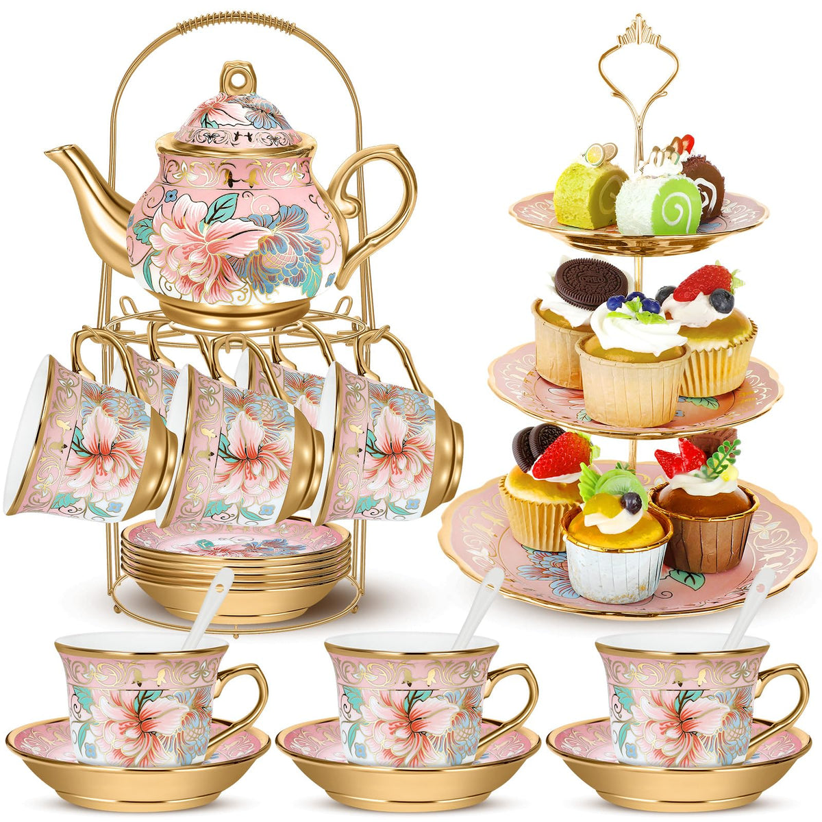 Suttmin tetera de porcelana en rosa, ideal para reuniones de té