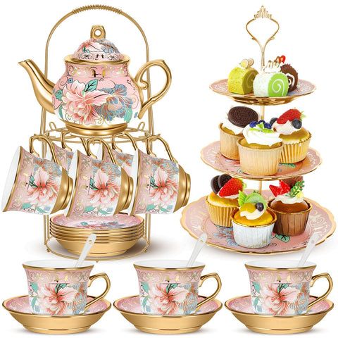 Suttmin tetera de porcelana en rosa, ideal para reuniones de té