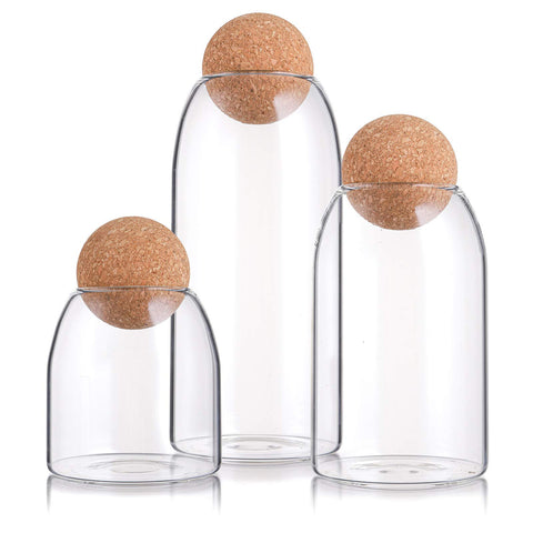 Suwimut jarra vidrio 500ml con tapa bola de corcho para almacenamiento seguro
