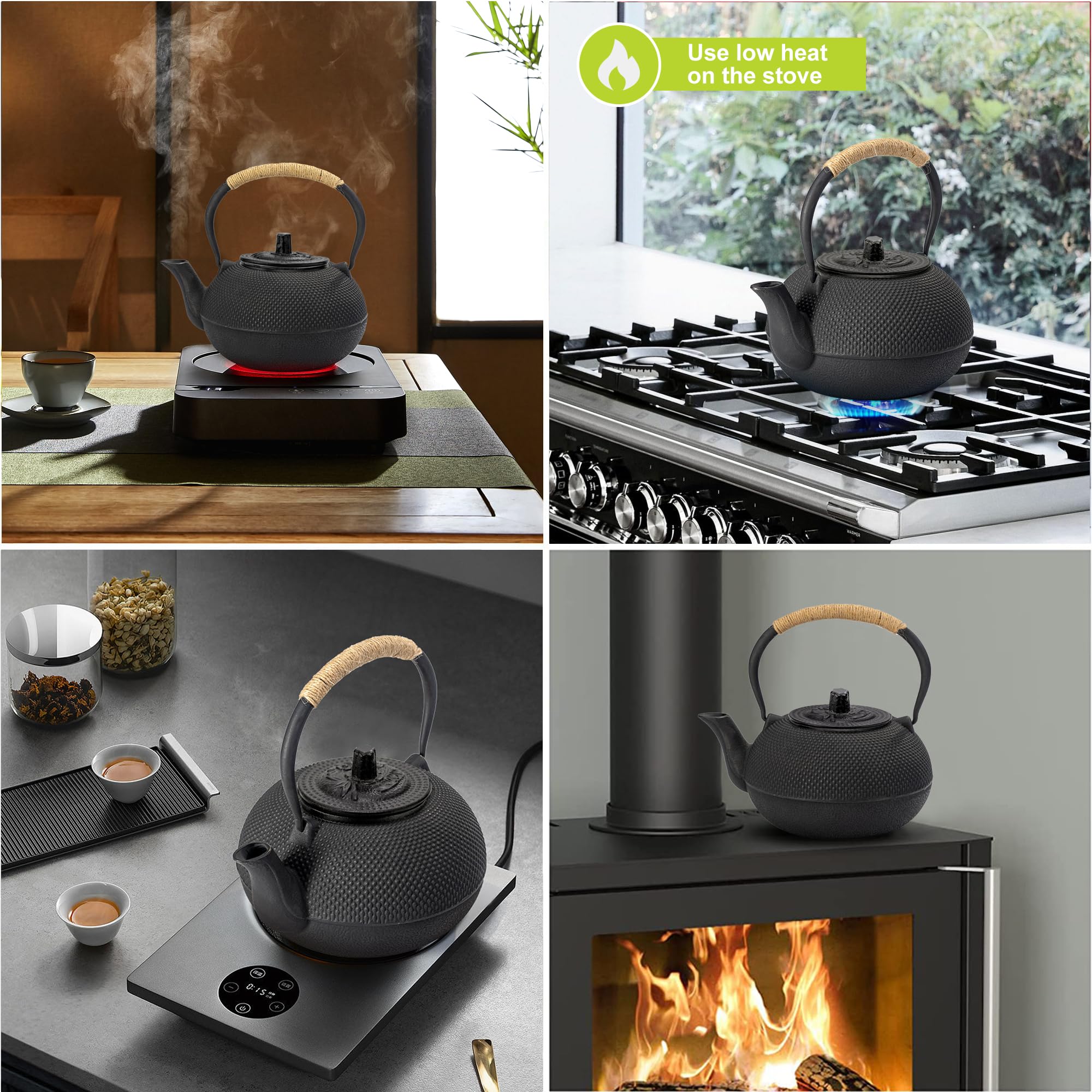 Arte japonés SUYIKA en tetera de hierro para decorar la cocina.