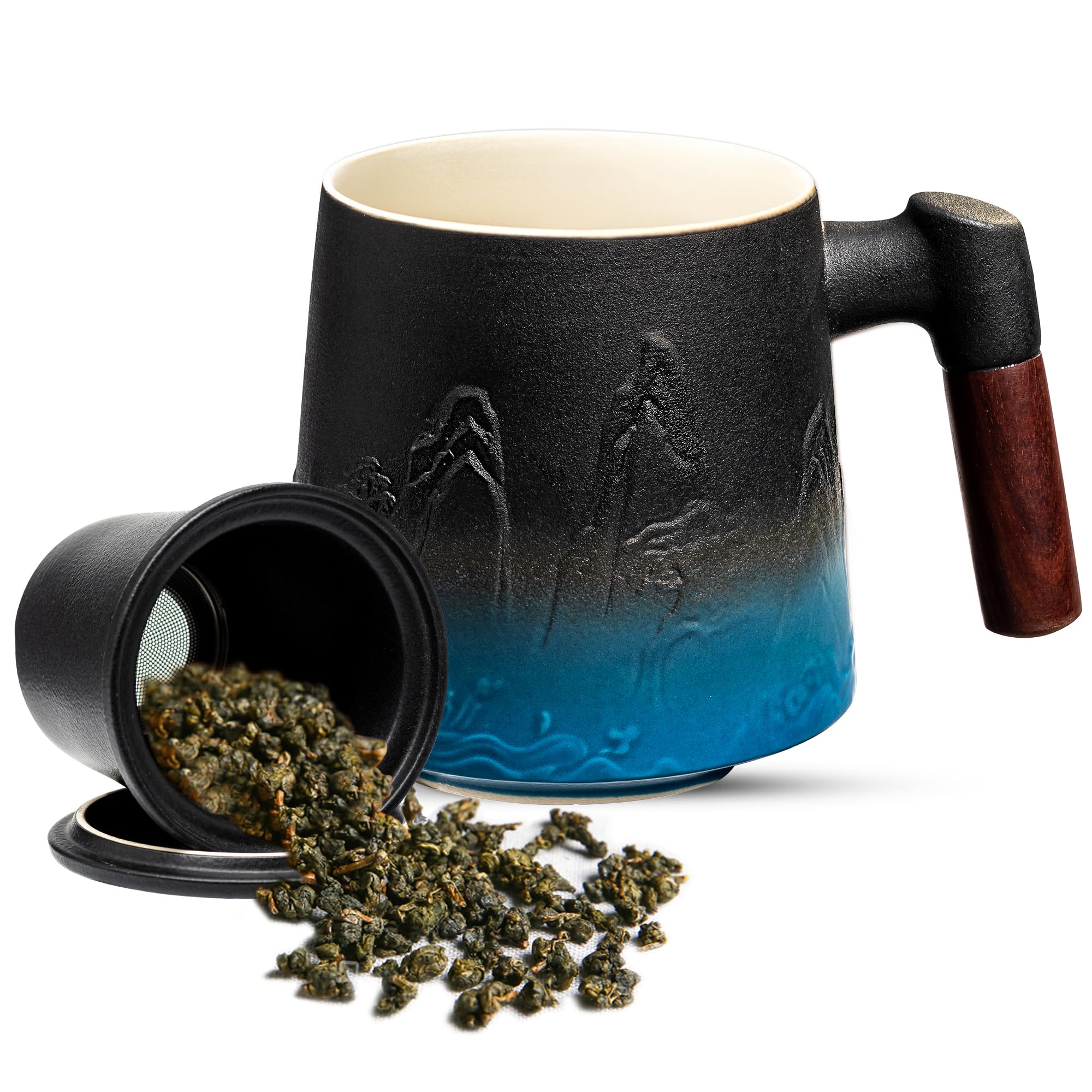 Taza Suyika con acabado negro-cian, elegante y funcional