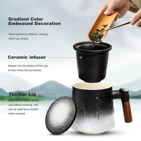 Taza suyika grande para hojas sueltas con infusor y asa de madera