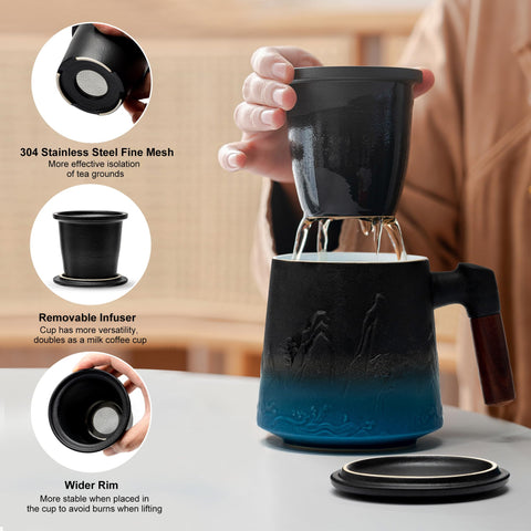 Taza Suyika con mango de madera, agarre cómodo para verter té