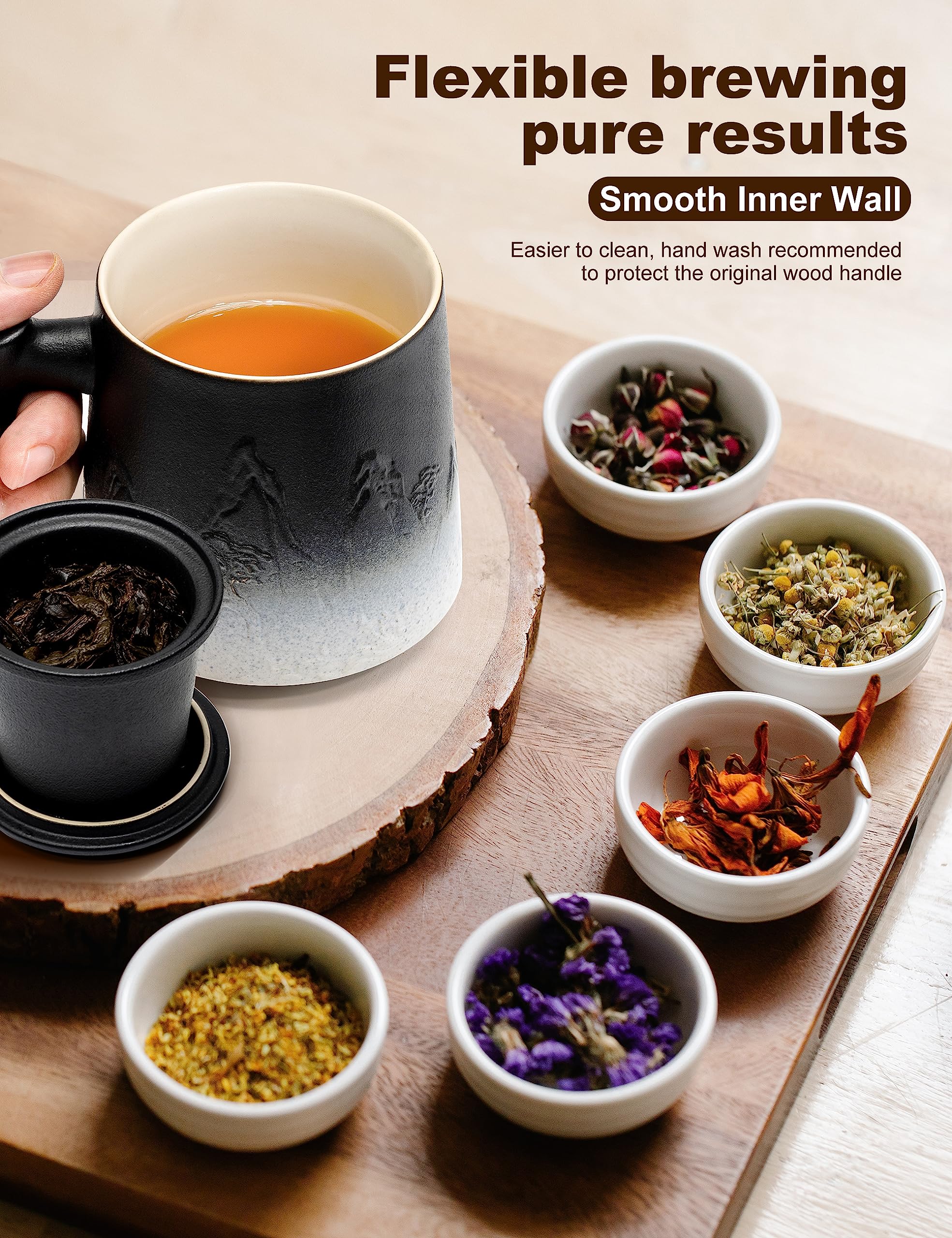 Taza suyika cerámica con relieve gradiente y tapa negra mate para conservar aroma