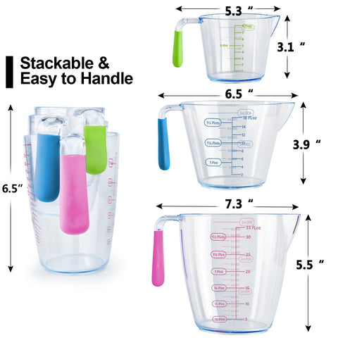Suyue Y tazas medición ergonómicas, lectura fácil de la escala en cada taza.
