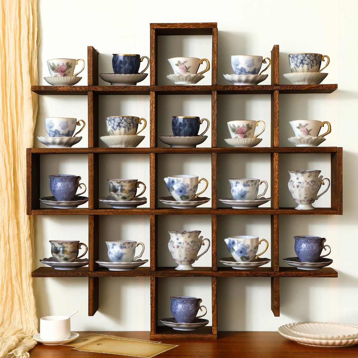 Suzile estante pared grande para tazas, muestra orden y estilo