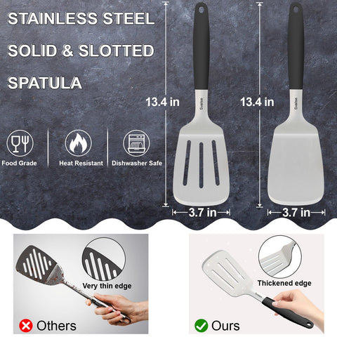 Svailse espátula ranurada de acero inoxidable para escurrir grasa.