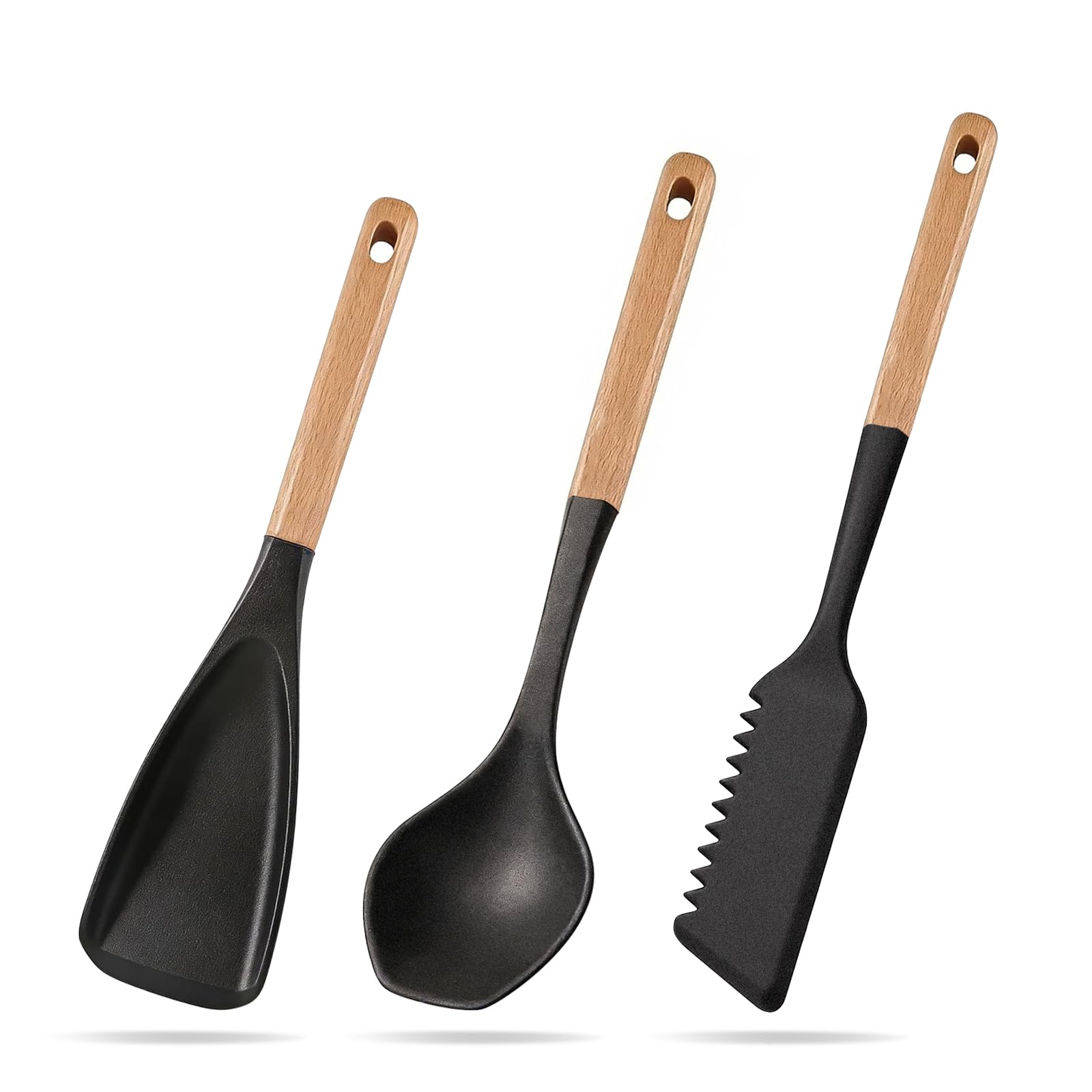 Svailse set espatulas silicona trio con mango de madera para mezclar y servir