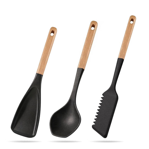 Svailse set espatulas silicona trio con mango de madera para mezclar y servir