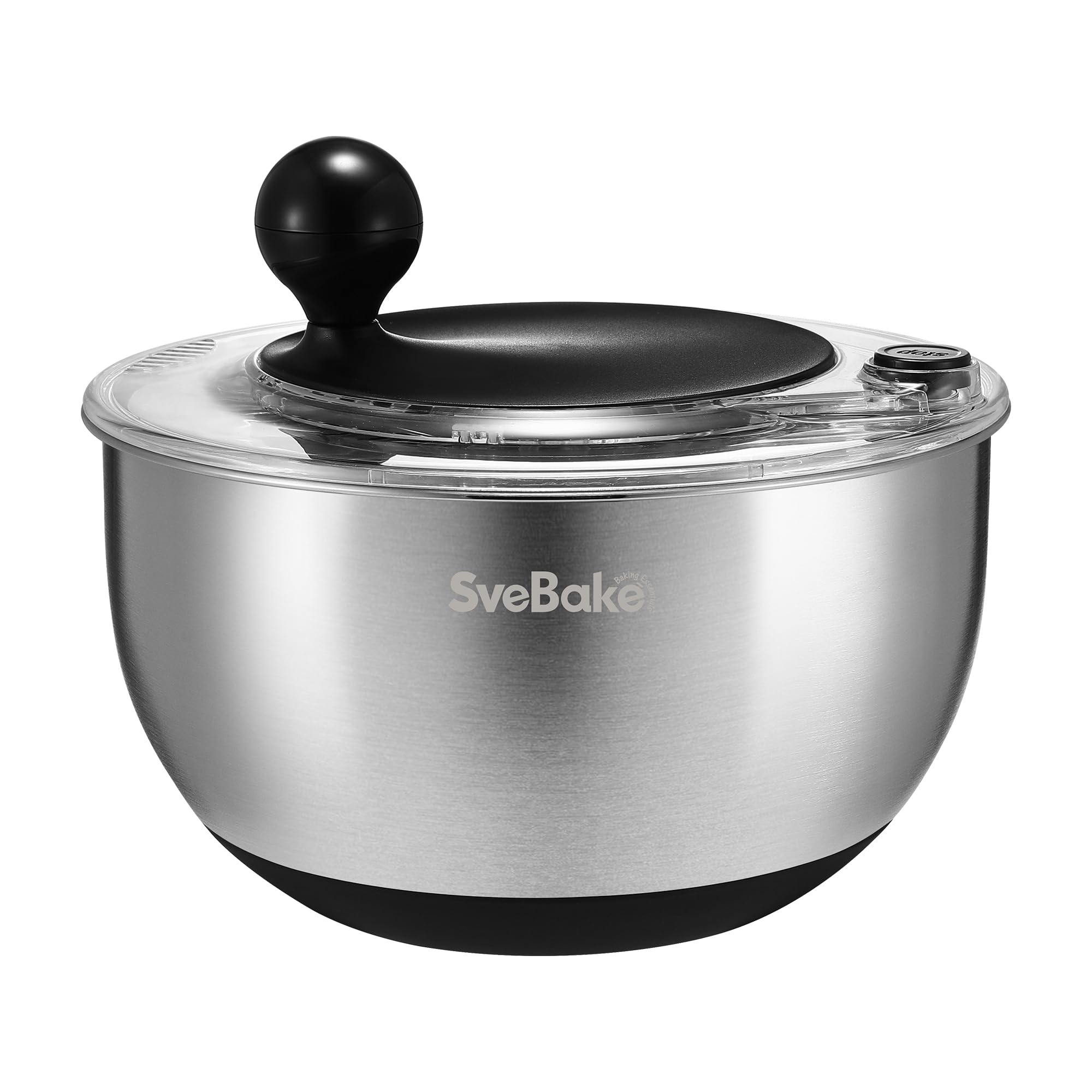 SveBake ensaladera 5-3qt con botón de parada para control rápido al lavar verduras.