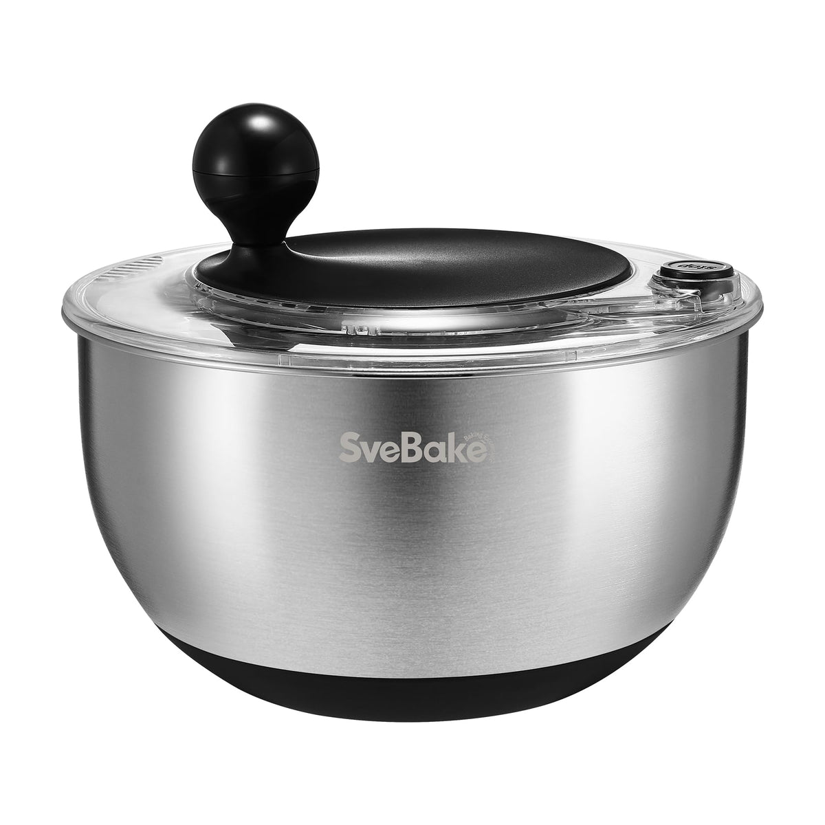 SveBake ensaladera 5-3qt con botón de parada para control rápido al lavar verduras.