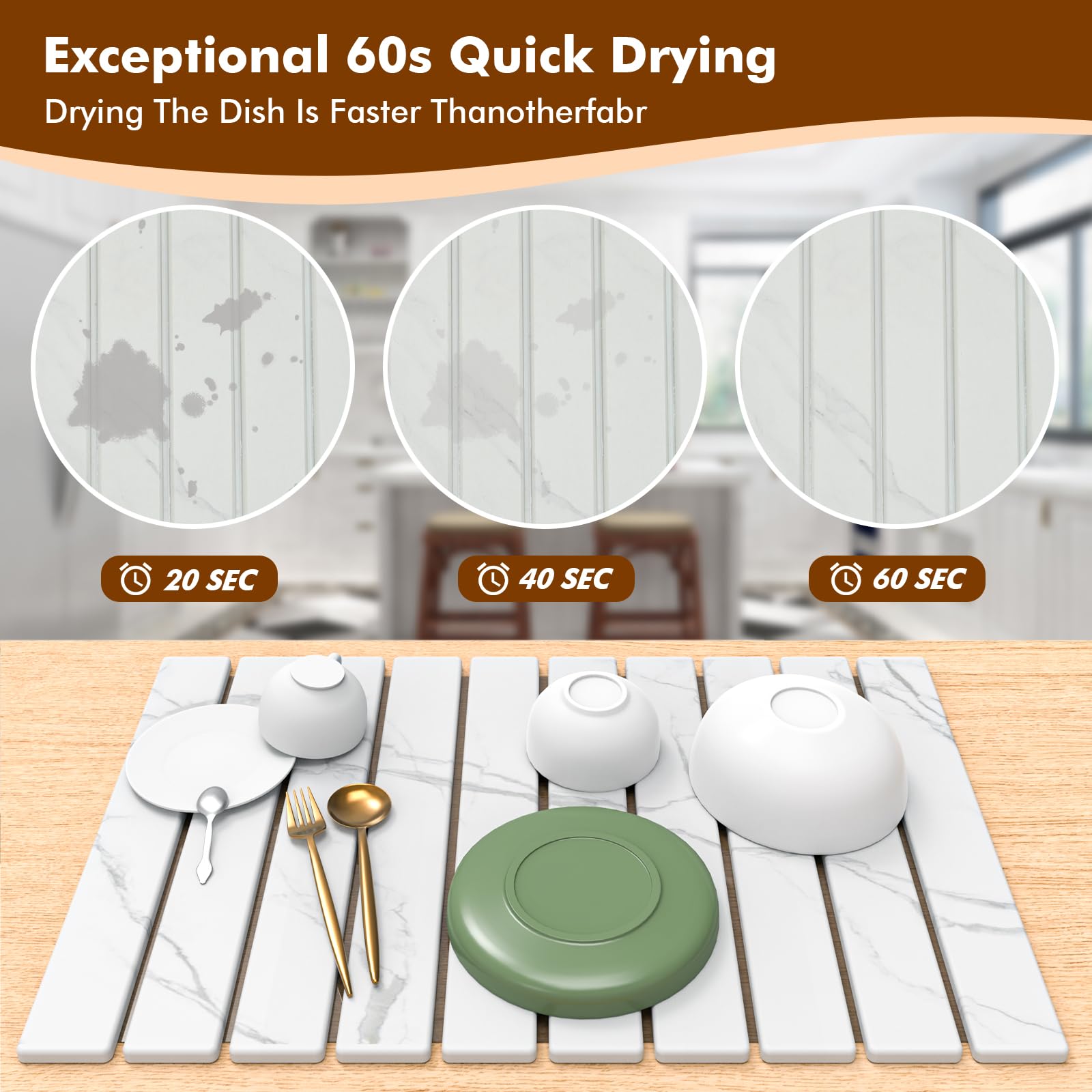 Estera con diseño marmolado de Svincolare para secado elegante en la cocina.