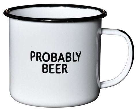 Swag Brewery PROBABLY BEER, taza esmaltada frontal, ideal para café diario y bebidas frías.