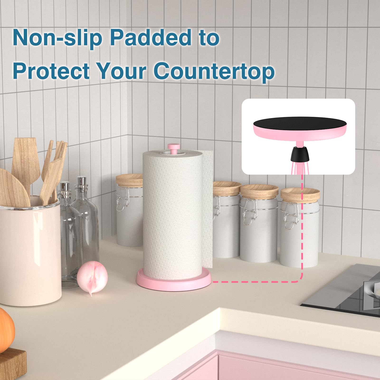 Swaitee porta-papel rosado de acero inoxidable con acabado moderno para la cocina.