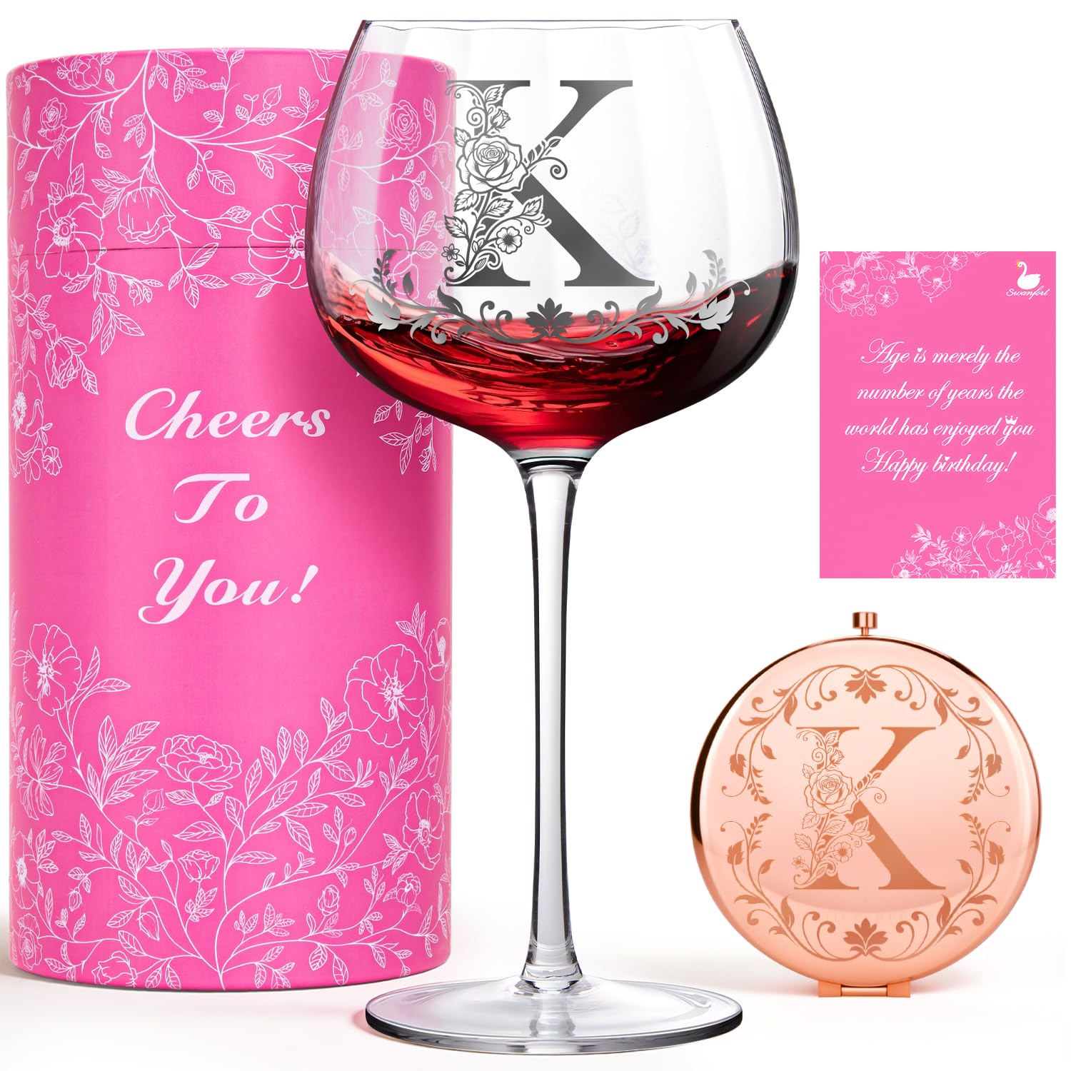 Swanfort vaso de vino personalizado con espejo, regalo único.