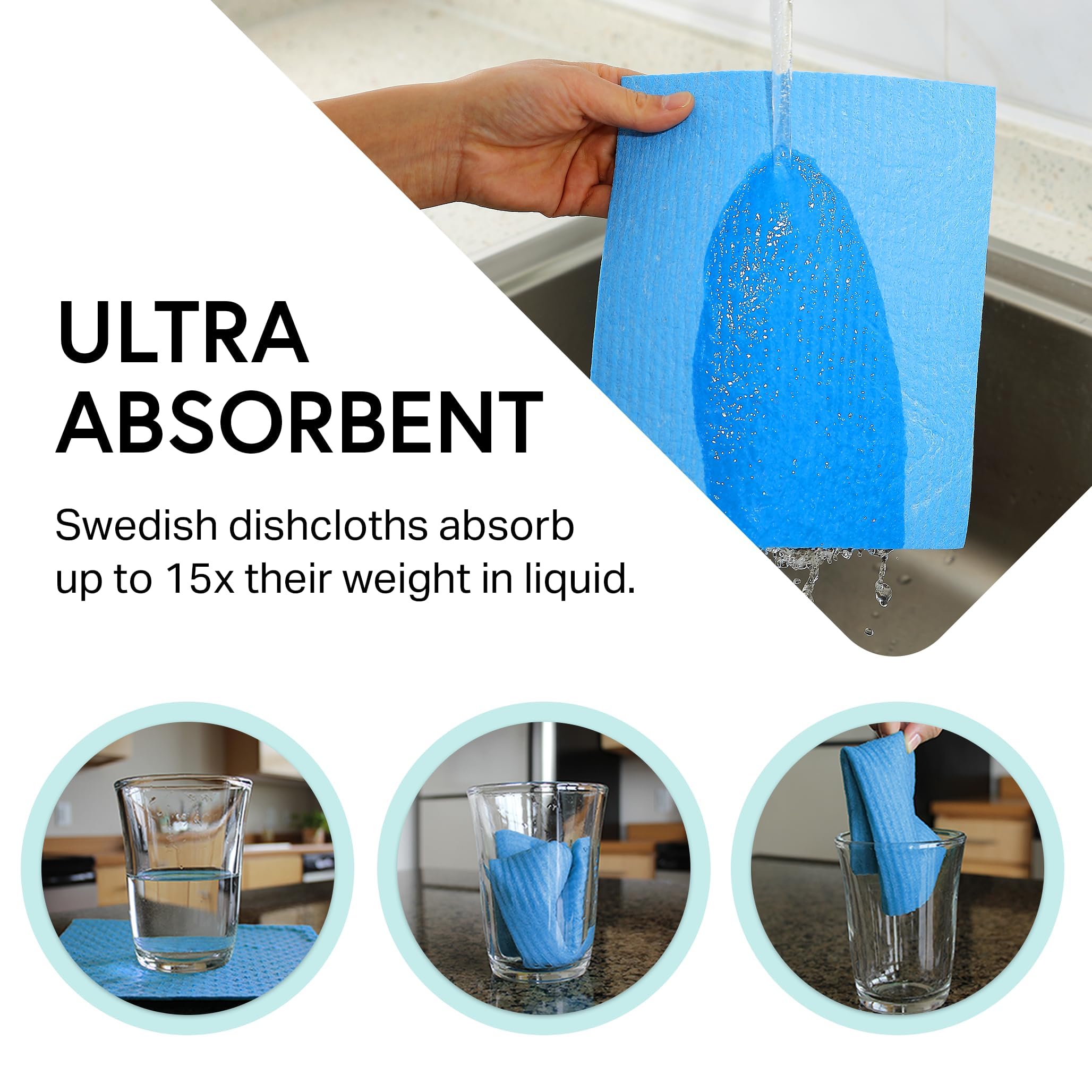 Paño absorbente Swedish Wholesale para secar superficies en cocina y baño.