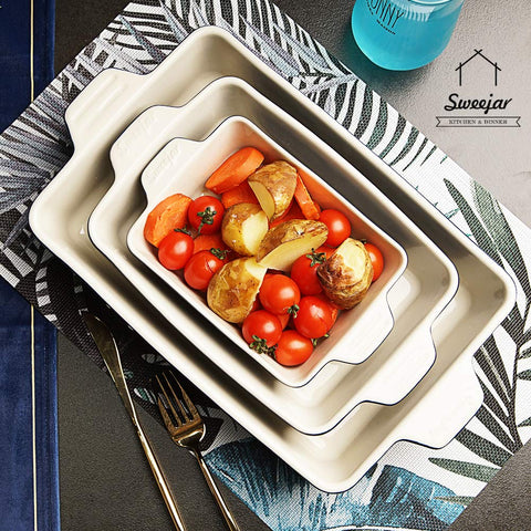 Bandeja cerámica Sweejar con mango doble para servir.
