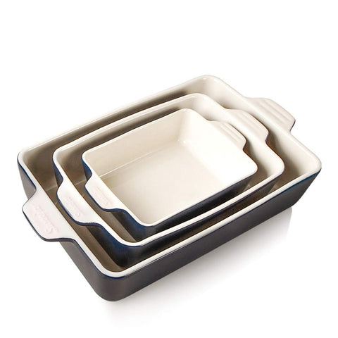 Bandeja cerámica rectangular azul marino Sweejar para hornear, presentación elegante