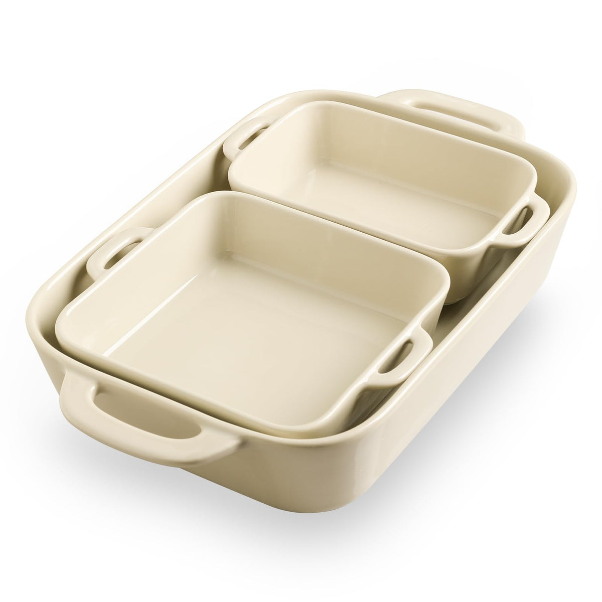 Sweejar bandeja cerámica rectangular grande beige, ideal para hornear y limpieza fácil