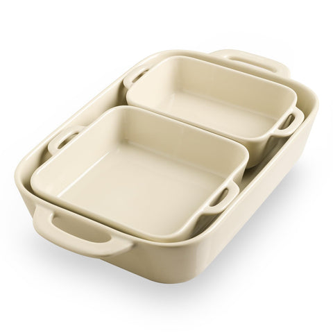 Sweejar bandeja cerámica rectangular grande beige, ideal para hornear y limpieza fácil